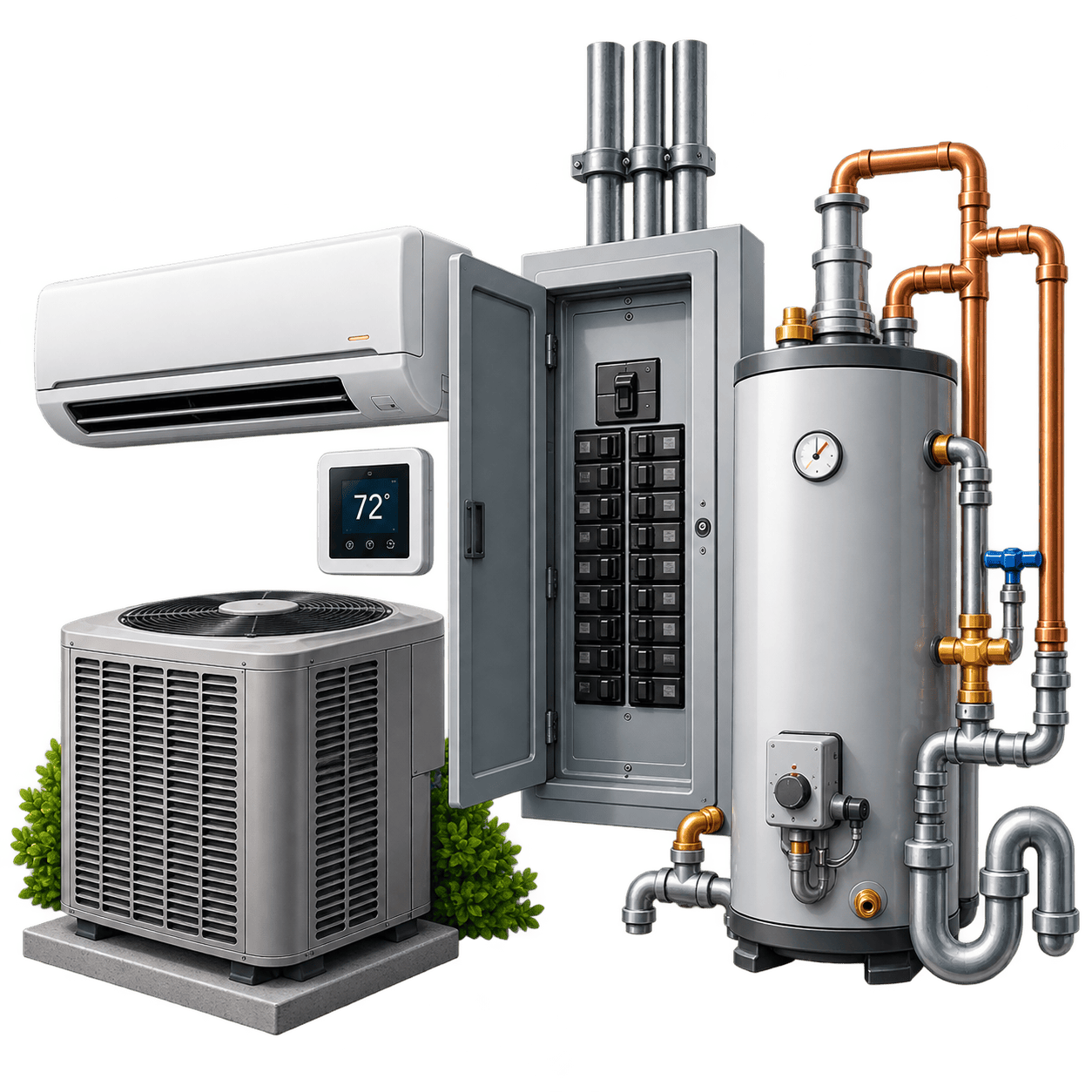 Commercial HVAC system with control panel and piping for climate control.