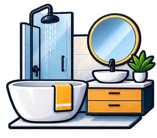 Contemporary bathroom with shower, bathtub, and vanity.