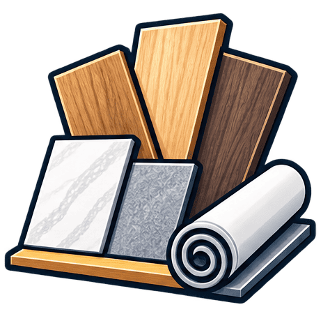 Variety of wood flooring samples including oak, maple, and walnut for home renovation.